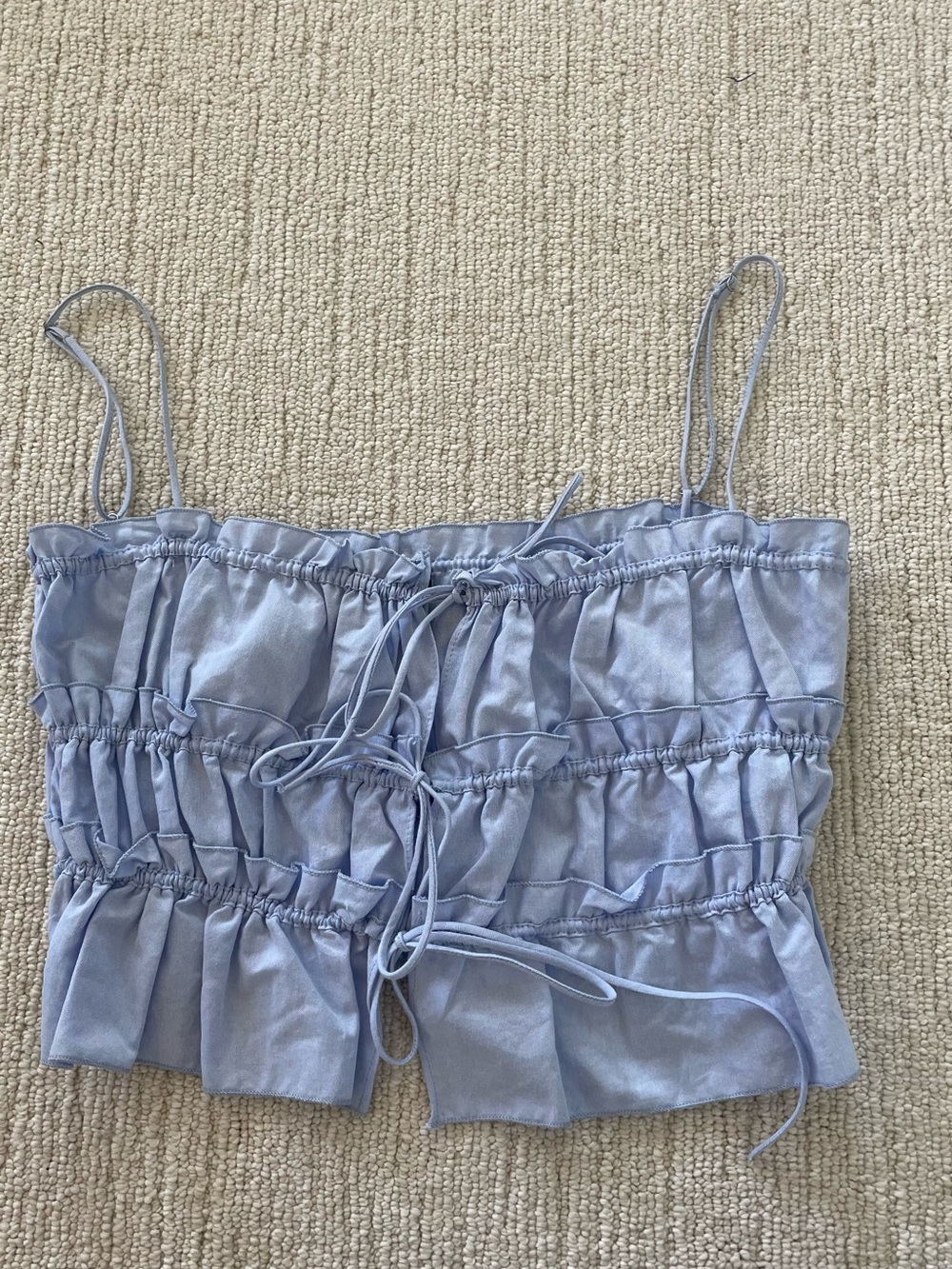Light Blue Ruffled Drawstring Camisole Top